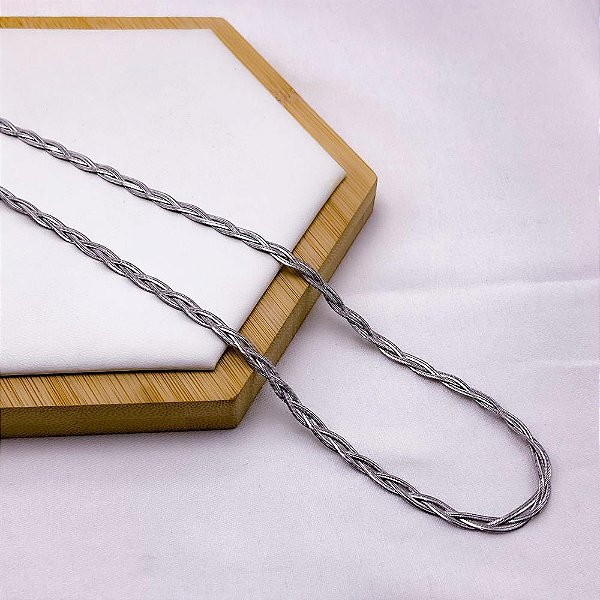 COLAR  AÇO INOXIDÁVEL 45CM FITA TRANÇADA - PRATEADO