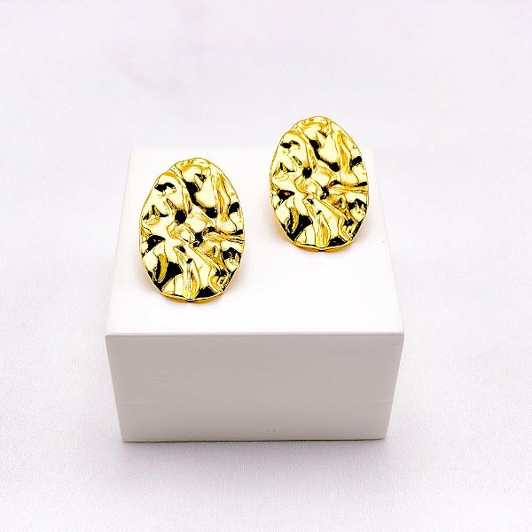 BRINCO AÇO INOXIDÁVEL GEOMETRICO MARTELADO  - DOURADO