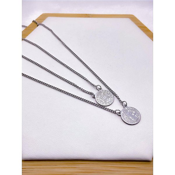 ESCAPULÁRIO AÇO INOX 50CM SÃO BENTO - PRATEADO