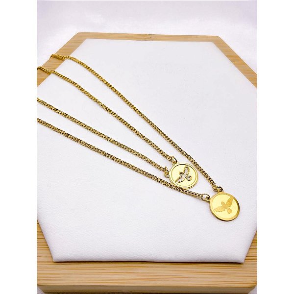 ESCAPULÁRIO AÇO INOX 50CM POMBA DA PAZ - DOURADO