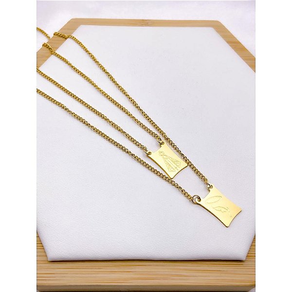 ESCAPULÁRIO AÇO INOX 50CM NOSSA SENHORA - DOURADO
