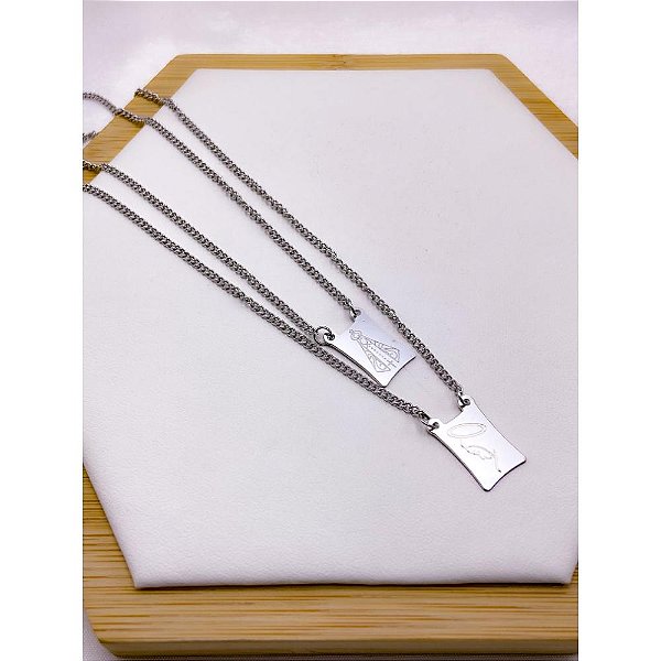 ESCAPULÁRIO AÇO INOX 50CM NOSSA SENHORA - PRATEADO