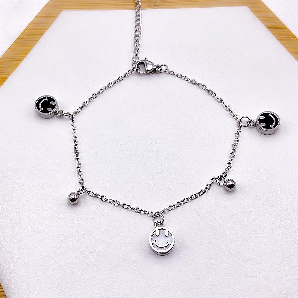 PULSEIRA AÇO INOXIDÁVEL SMAIL PEROLADO E PRETO - PRATEADA