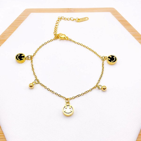 PULSEIRA AÇO INOXIDÁVEL SMAIL PEROLADO E PRETO - DOURADA