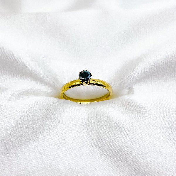 ANEL TIPO SOLITÁRIO DOURADO - PEDRA PRETA (UNIDADE)