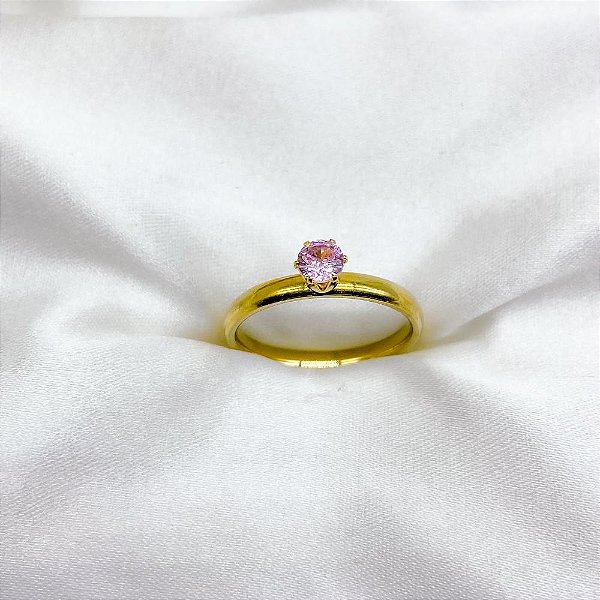 ANEL TIPO SOLITÁRIO DOURADO - PEDRA ROSA (UNIDADE)