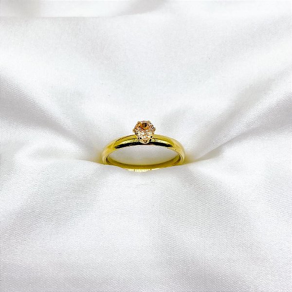ANEL TIPO SOLITÁRIO DOURADO - PEDRA CHAMPANHE (UNIDADE)