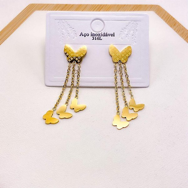 BRINCO AÇO INOXIDÁVEL BORBOLETA - DOURADO