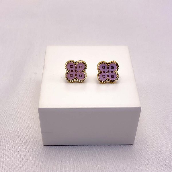 BRINCO AÇO INOXIDÁVEL TREVO ROSA - DOURADO