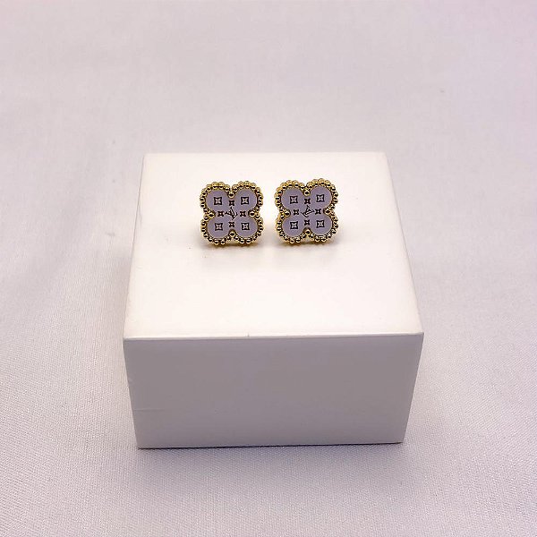 BRINCO AÇO INOXIDÁVEL TREVO BRANCO - DOURADO