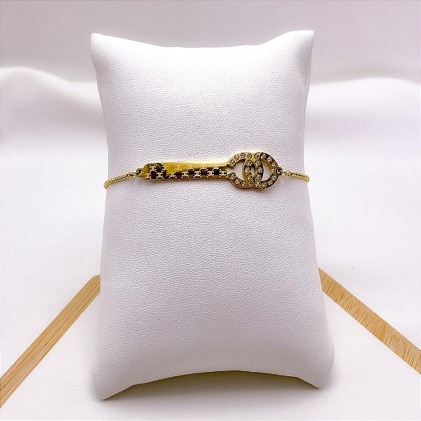 PULSEIRA AÇO INOXIDÁVEL CRAVEJADA INSPIRE-SE REGULAVEL - DOURADA