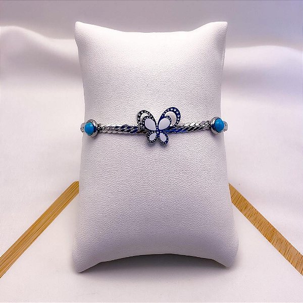 PULSEIRA AÇO INOXIDÁVEL BORBOLETA BRANCA - PRATEADA