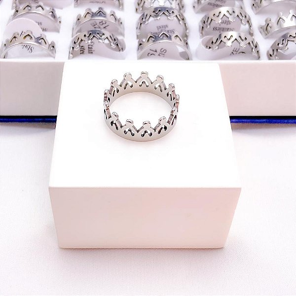 ANEL  AÇO INOXIDÁVEL COROA CORAÇÃO - PRATEADO