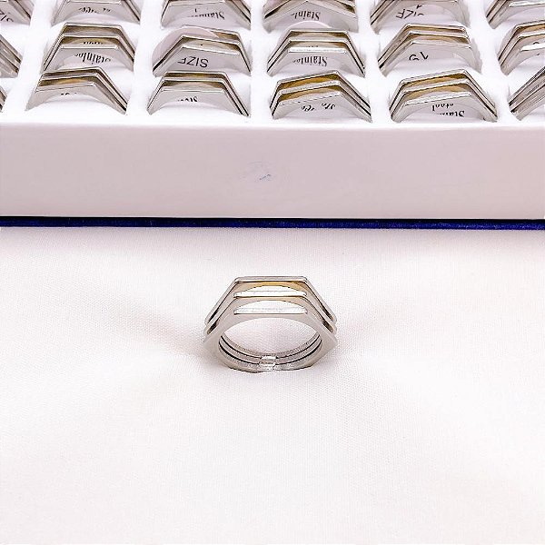 ANEL  AÇO INOXIDÁVEL 3 FIOS - PRATEADO