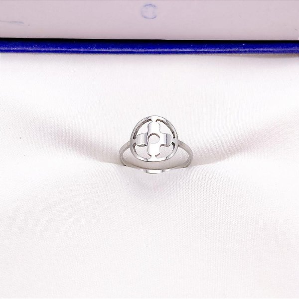 ANEL  AÇO INOXIDÁVEL TREVO VAZADO - PRATEADO