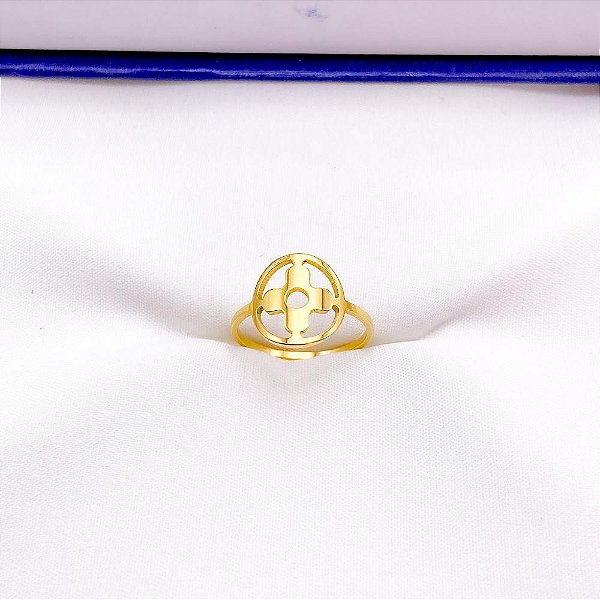 ANEL  AÇO INOXIDÁVEL TREVO VAZADO - DOURADO