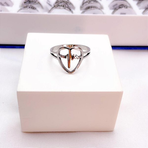 ANEL  AÇO INOXIDÁVEL CORAÇÃO BATIMENTOS - PRATEADO