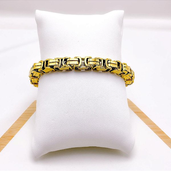 PULSEIRA AÇO INOXIDÁVEL ELO CADEADO GRANDE GROSSA - DOURADA