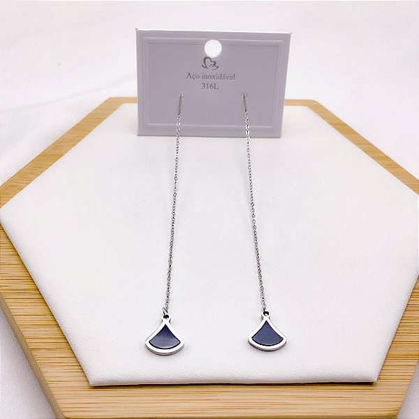 BRINCO AÇO INOXIDAVEL CORRENTE PRETO ESTILO ALFINETE  - PRATEADO