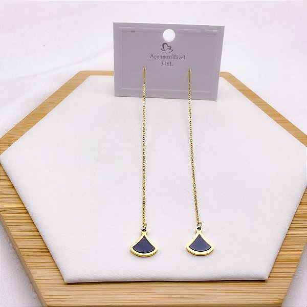 BRINCO AÇO INOXIDAVEL CORRENTE PRETO ESTILO ALFINETE  - DOURADO