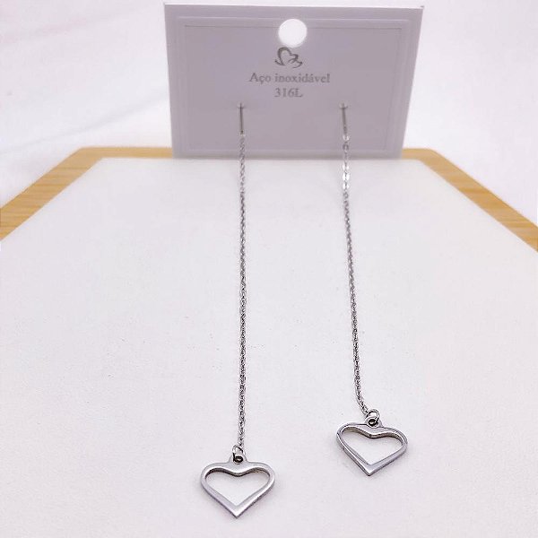 BRINCO AÇO INOXIDAVEL CORRENTE CORAÇÃO ESTILO ALFINETE  - PRATEADO
