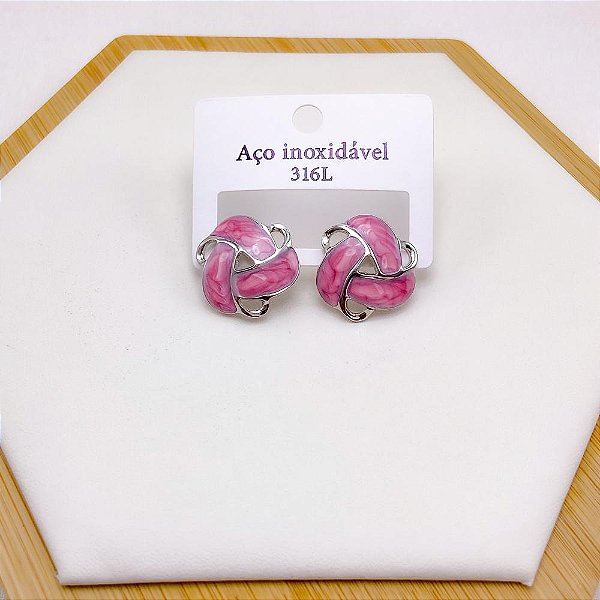BRINCO AÇO INOX REDONDO RESINADO PRATEADO - ROSA
