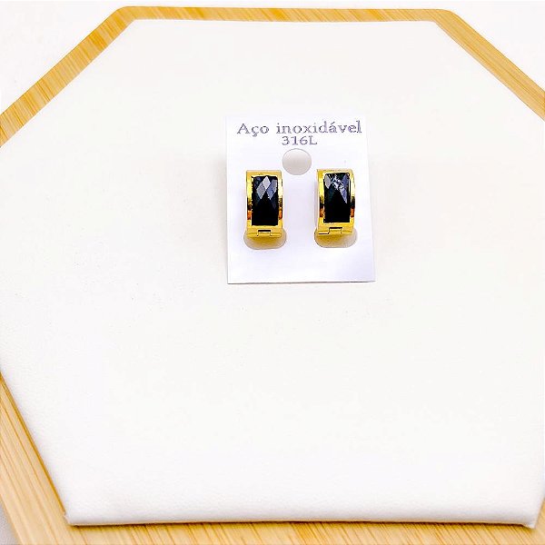 BRINCO AÇO INOX ARGOLINHA CLICK  DOURADO - PRETO