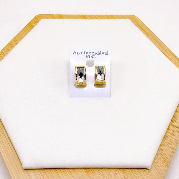 BRINCO AÇO INOX ARGOLINHA CLICK  DOURADO - CRISTAL