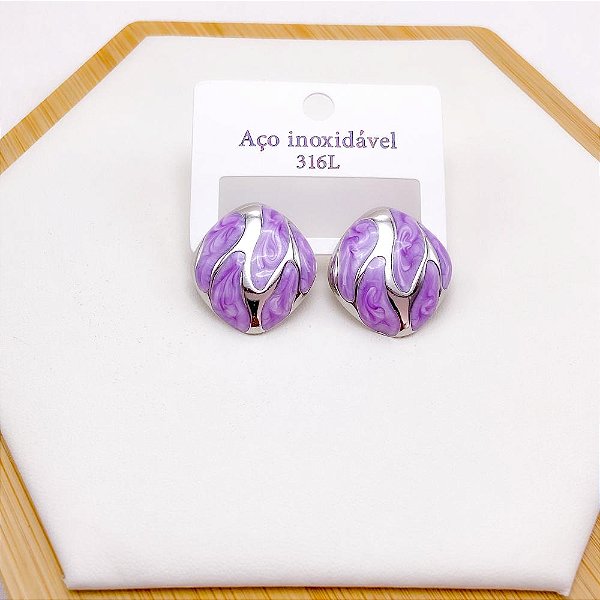 BRINCO AÇO INOX REDONDO RESINADO PRATEADO - LILÁS