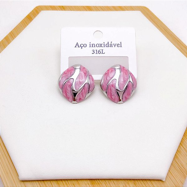 BRINCO AÇO INOX REDONDO RESINADO PRATEADO - ROSA