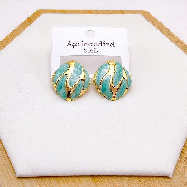 BRINCO AÇO INOX REDONDO RESINADO DOURADO - VERDE