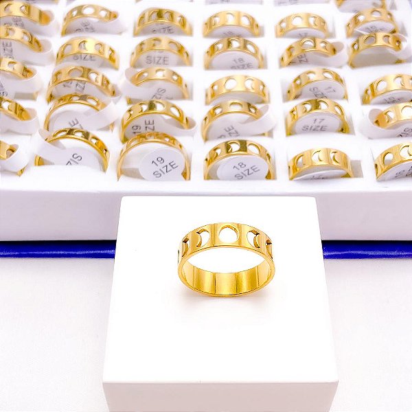 ANEL  AÇO INOXIDÁVEL MEIA LUA - DOURADO