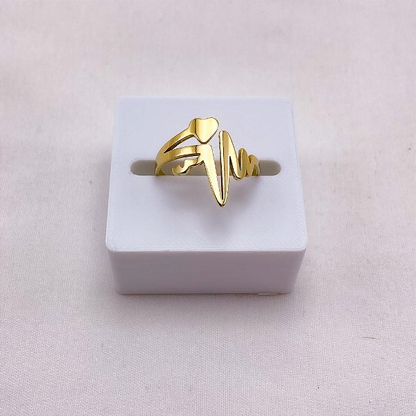 ANEL  AÇO INOXIDÁVEL CORAÇÃO BATIMENTOS - DOURADO