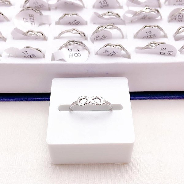 ANEL  AÇO INOXIDÁVEL SIMBOLO INFINITO - PRATEADO