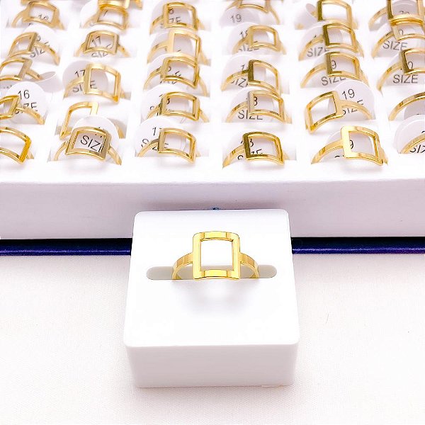 ANEL  AÇO INOXIDÁVEL GEOMETRICO - DOURADO