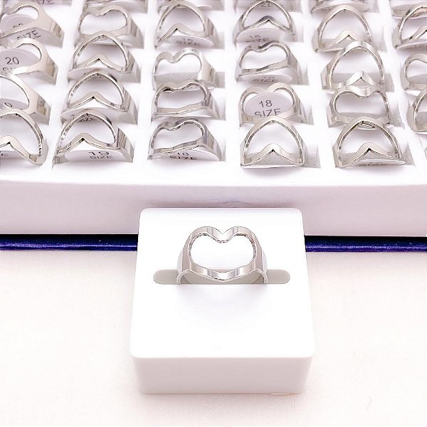 ANEL  AÇO INOXIDÁVEL CORAÇÃO - PRATEADO