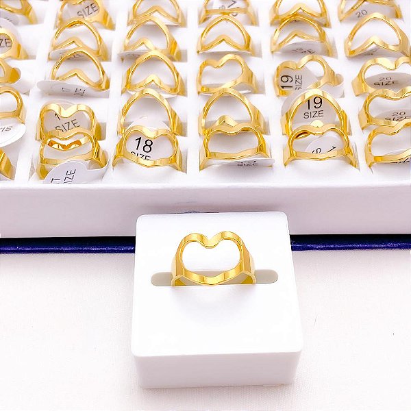 ANEL  AÇO INOXIDÁVEL CORAÇÃO - DOURADO