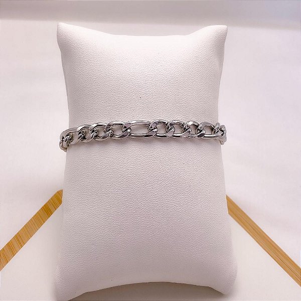 PULSEIRA AÇO INOXIDÁVEL 22CM FÍGARO 2.0MM  - PRATEADA