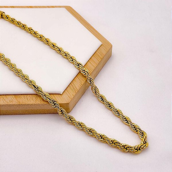 CORRENTE AÇO INOX 316L CORDÃO BAIANO 1.2MM  45CM - DOURADA