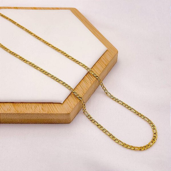 CORRENTE AÇO INOX 316L FÍGARO RISCADA 0.8MM  60 CM - DOURADA