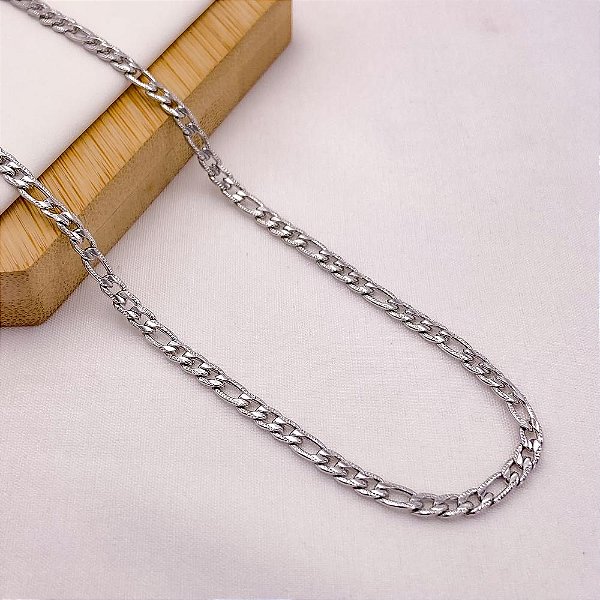 CORRENTE AÇO INOX 316L FÍGARO RISCADA 1.0MM  60 CM - PRATEADA