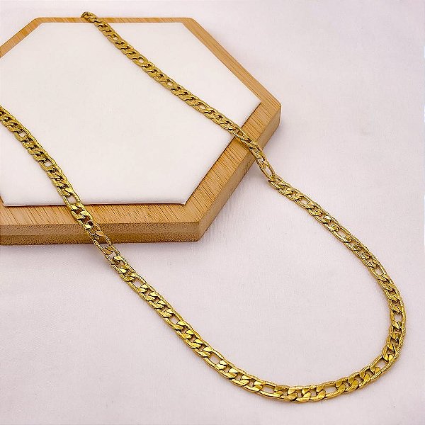 CORRENTE AÇO INOX 316L FÍGARO RISCADA 1.6MM  60 CM - DOURADA