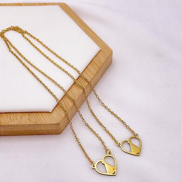 ESCAPULARIO AÇO INOXIDÁVEL 60CM CORAÇÃO NOSSA SENHORA - DOURADO