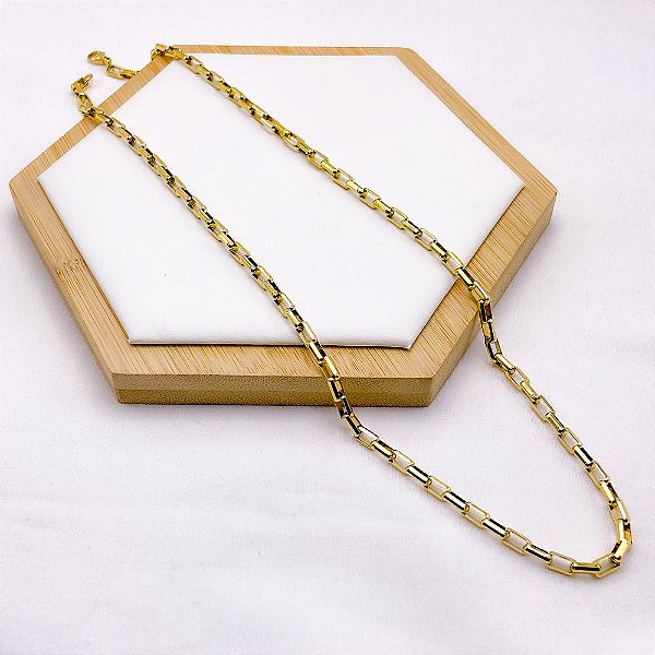 CORRENTE AÇO INOX TIJOLINHO 4.0MM 60 CM - DOURADA