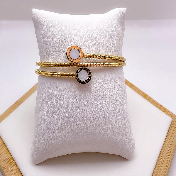 BRACELETE  AÇO INOX ALGARISMOS ROMANOS PEROLADO - DOURADO