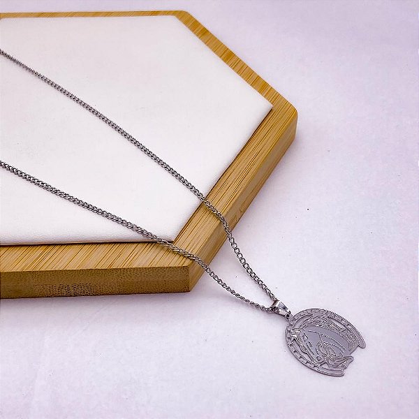 COLAR AÇO INOXIDÁVEL  45CM FERRADURA CAVALO - PRATEADO