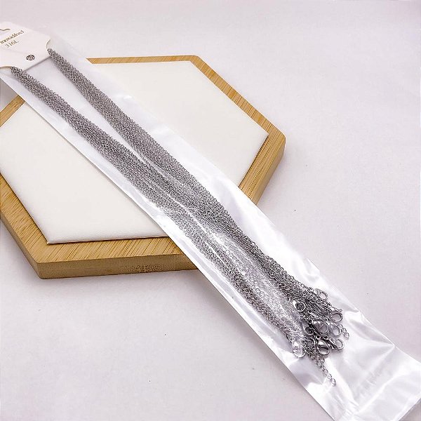 KIT 12 CORRENTES CADEADO 0.4 MM 45CM  AÇO INOX 316L  - PRATEADA