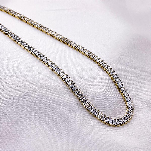 COLAR AÇO INOXIDÁVEL 45 CM RIVIERA BAGUETE CRISTAL - DOURADO