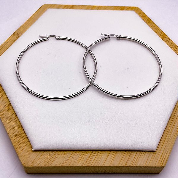 ARGOLA AÇO INOXIDAVEL 6CM  - PRATEADA