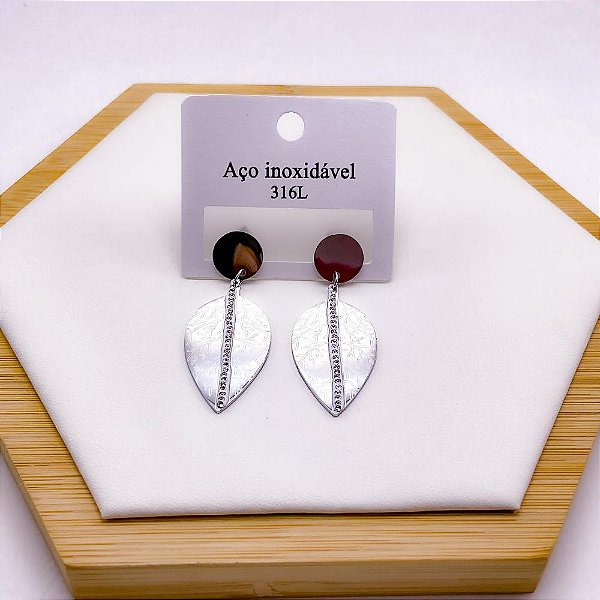 BRINCO AÇO INOX  FOLHA STRASS -  PRATEADO